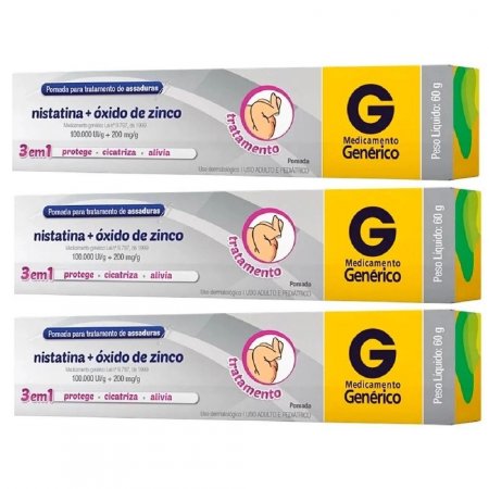 Kit 3 Pomada de Nistatina + Óxido De Zinco - 60g cada