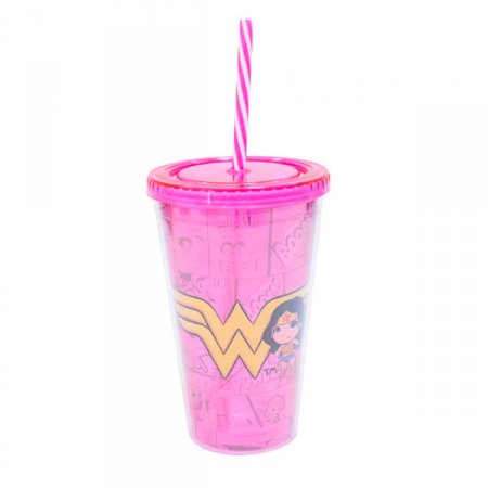 Copo com Canudo Mulher Maravilha DC Comics 450ml - Tasco Inport