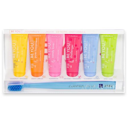 Kit Be You com 6 unidades de 10ml + Escova 5460 Cabo Azul Claro com Cerdas Azul Claro - Curaprox Kit Be You com 6 unidades de 10ml + Escova 5460 Cabo Azul Claro com Cerdas Azul Claro- Curaprox