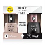 Kit Esmalte Risqué Diamond Gel Noz Moscada + Top Coat Fixador com 9,5ml cada