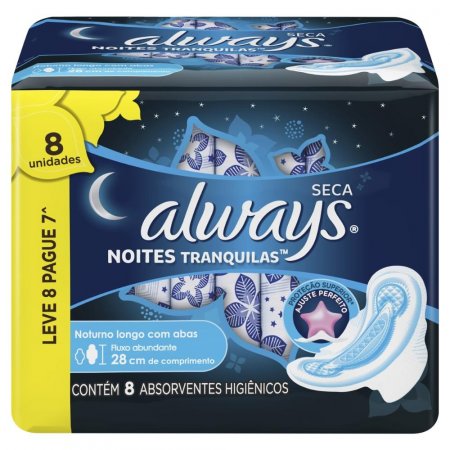 Absorvente Always Noturno Malha Seca com Abas Leve 8 Pague 7