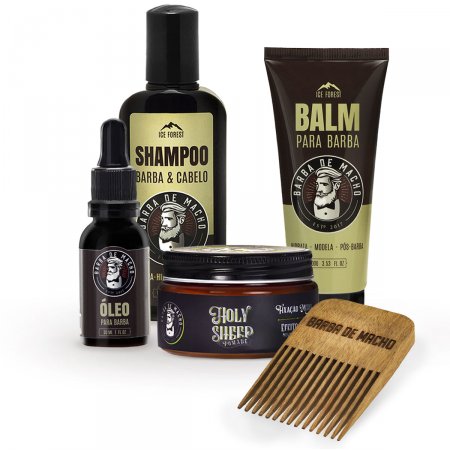 Kit Barber Shop Oleo Shampoo Balm Pente Madeira Pomada Matte
