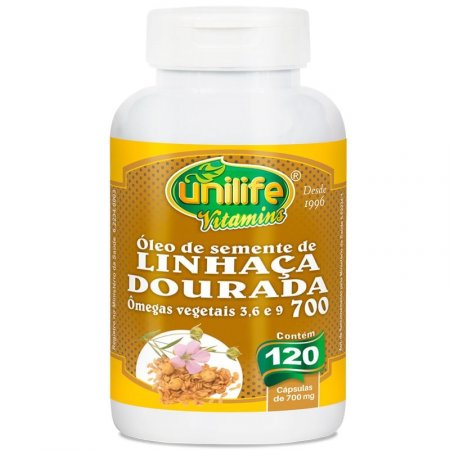 Óleo de Semente de Linhaça Dourada 700mg 120 cápsulas Unilife
