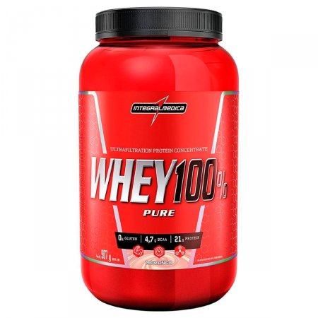 Whey Protein 100% Pure Morango IntegralMédica Pote - 907g