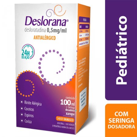 Deslorana 0,5mg/ml Xarope Sabor Damasco com 100ml + Seringa dosadora