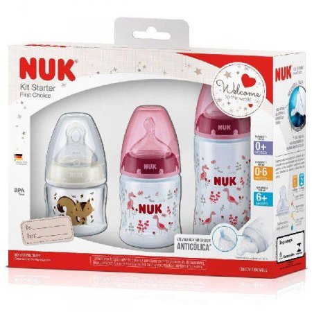 Kit Mamadeiras Nuk Starter First Choice Flamingo 3 Peças 90ml/150ml/300ml