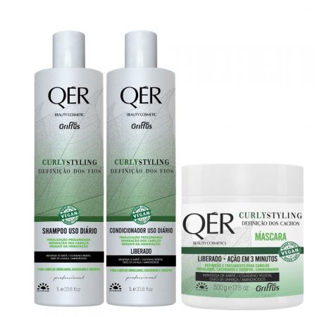KIT CURLYSTYLLING QER SHAMPOO + CONDICIONADOR 1L + MASCARA 500G