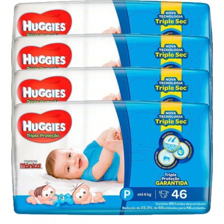 Kit 4 Pacotes Fralda Descartável Mônica Huggies P 46 Un.