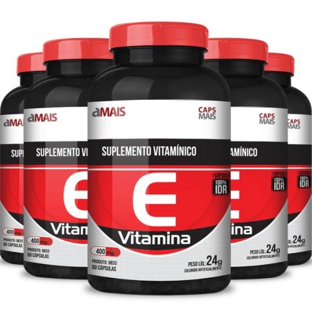 Kit 5 Vitamina E 400mg Chá mais 60 cápsulas