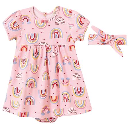Body Vestido c/ Faixa de cabelo para bebê em suedine Rainbow - Pingo Lelê PL66989 BODY VESTIDO E FAIXA DE CABELO ARCO IRIS-M