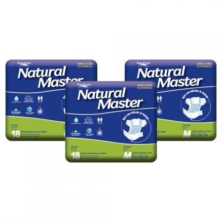 3 pacotes Fralda Natural Master Econômica M  18 un.