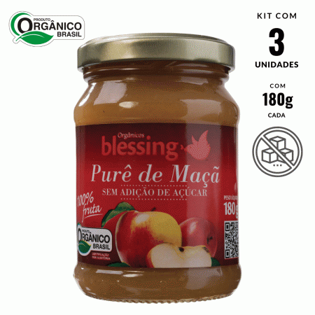 Purê de Maçã Orgânico só Fruta sem açúcar Blessing 3 potes