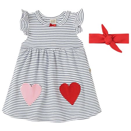 Body Vestido c/ Faixa de cabelo para bebê em suedine Amore - Pingo Lelê PL66982 BODY VESTIDO E FAIXA DE CABELO LISTRAS CORAÇÃO VERMELHO-G