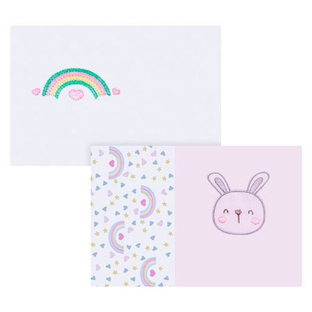 Kit 2 Fronhas para bebê em malha Coelha Arco-Íris Bambi - Incomfral 33004040 FRONHA BAMBI ENCANTO LISA C/BORDADO COELHA ARCO IRIS