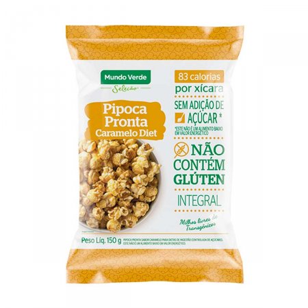 Pipoca Pronta Integral Mundo Verde Sabor Caramelo Diet com 150g