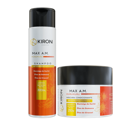 Kit Shampoo 300ml e Máscara 250g Murumuru MAX A.M Antiemborrachamento Kiron KKC059