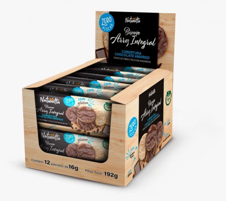 Biscoito Arroz Integral Chocolate Amargo ZERO 16g Display 12 Un