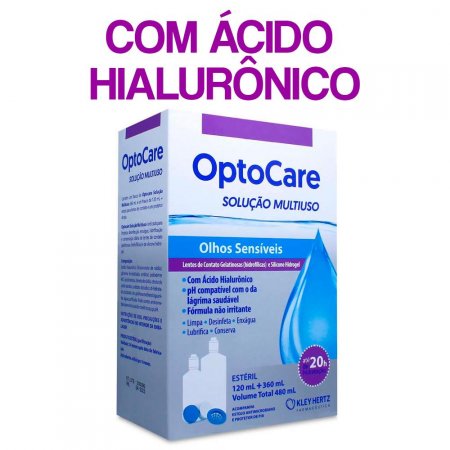 Kit Opto Care Para Olhos Sensíveis Solução Multiuso Com Ácido Hialurônico Para Lentes De Contato 120 + 360ml