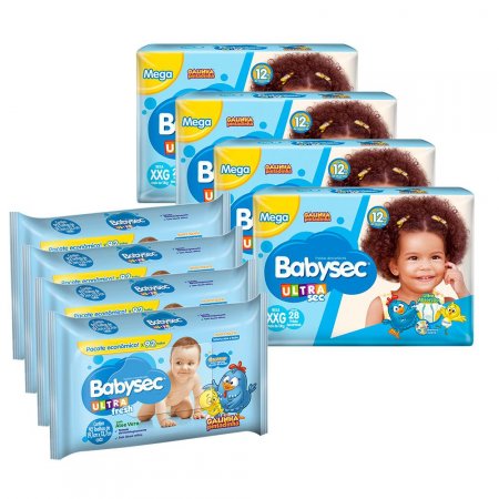 Kit 112 Fraldas Babysec Ultrasec Xxg E 368 Lenços Umedecidos