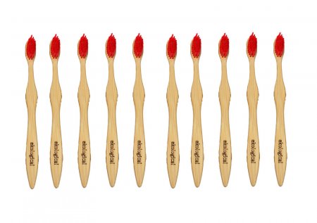 Kit de 10 escovas de dente ecológicas de bambú - Vermelho