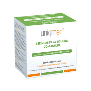 Seringa Insulina 1ml Estéril Agulha 8x0,25mm 30G Cx 100un