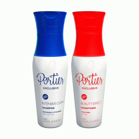 PORTIER KIT PROGRESSIVA EXCLUSIVE CARE CLEAN SHAMPOO + MASCARA - AZUL E VERMELHO 250ML