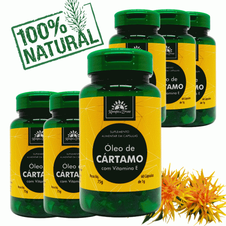 Óleo de Cártamo 100 % Natural 6 frascos 60 cápsulas 1g cada