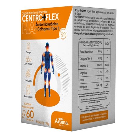 HA Ácido Hialurônico + Colágeno Tipo 2 60 Cápsulas Centroflex