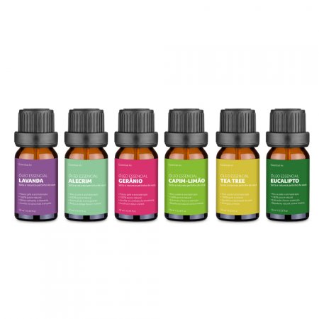 Kit com 6 Óleos Essenciais - Lavanda, Alecrim, Gerânio, Capim-limão, Tea Tree e Eucalipto - HC165