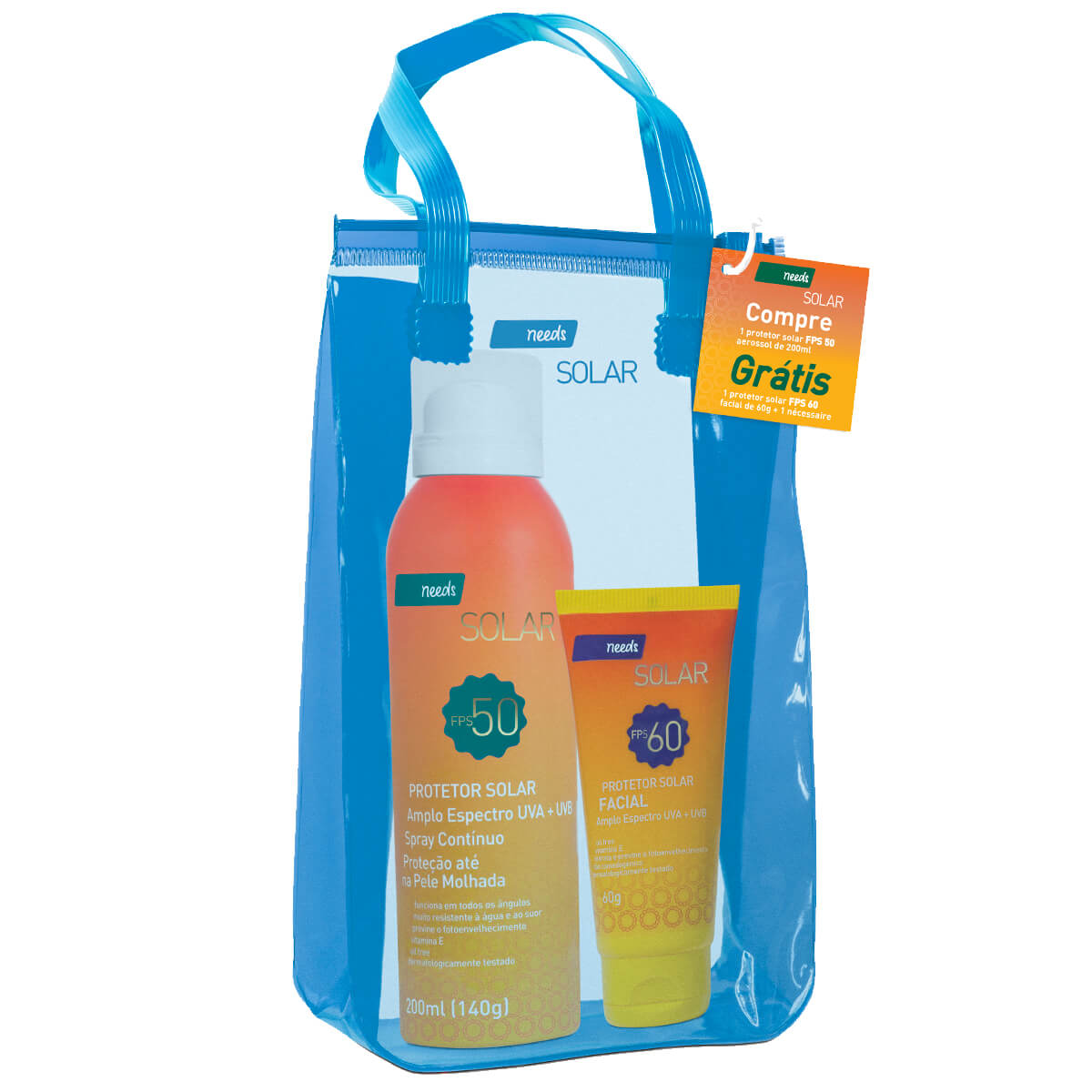 Protetor Solar Needs Aerosol FPS50 + Protetor Solar Needs Facial FPS60 + Nécessaire