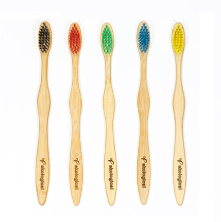 Kit de 5 Escovas de Dente Ecológicas de Bambú - Branco