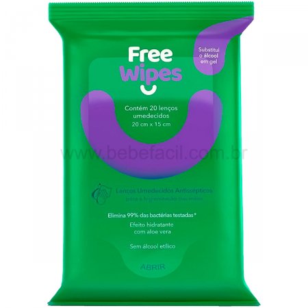 Lenços Umedecidos Antissépticos Freewipes para Higienização das Mãos 20 Unidades - Free Wipes