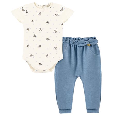 Body curto c/ Calça  para bebê em suedine Abelhinha - Pingo Lelê PL66958 BODY MANGA CURTA E CALCA ABELHA JEANS-M