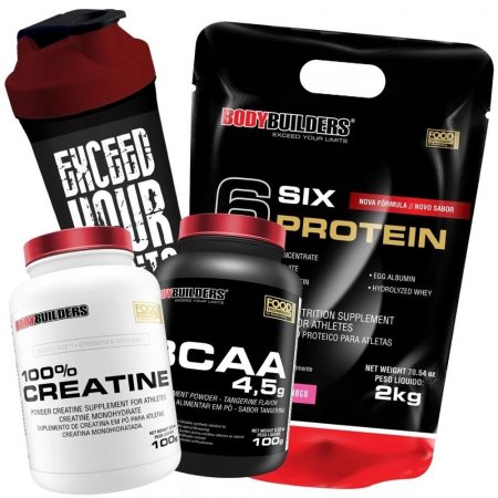 Kit Whey Six Protein Bodybuilders 2kg + Bcaa + Creatina + Shaker