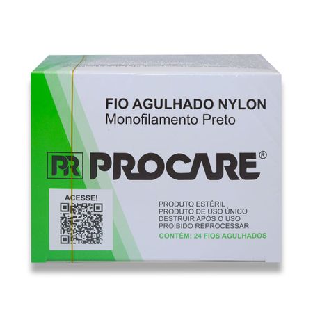 Fio de Sutura Nylon - Procare Fio de Sutura Nylon 2-0 3/8 25mm - Procare