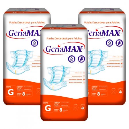 3 pacotes Fralda Geriamax G 8 un.