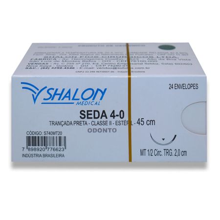 Fio de Sutura Seda com Agulha 24Un - Shalon Fio de Sutura Seda 4-0 com Agulha 2cm com 24 - Shalon