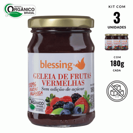 Geleia FrutasVerm e Blueberry Organ s/açúcar Blessing 3potes
