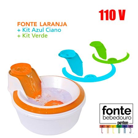 Fonte Bebedouro Colors Cães Gatos 2L Petlon Laranja, Azul Ciano e Verde 110V