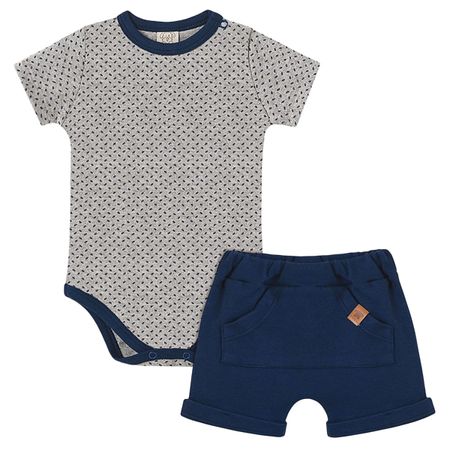 Body curto c/ Short para bebê em suedine Flecha - Pingo Lelê PL67010 BODY MANGA CURTA E SHORTS MARINHO FLECHA-GG