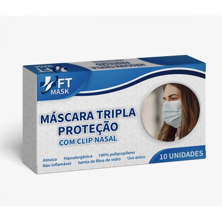 Máscara Descartável Tripla com Elástico FT Mask com 10 unidades