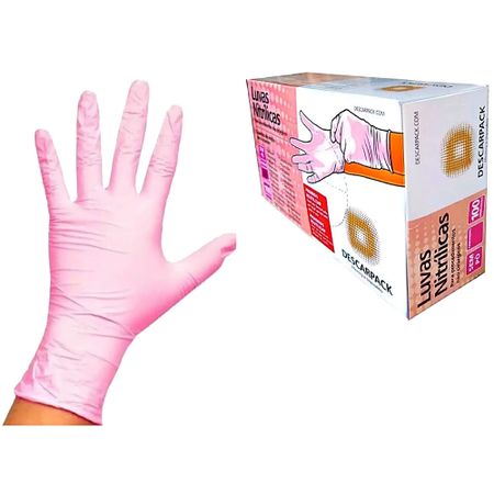 Luva Nitrílica Descarpack - Rosa - Sem Pó - Tam Pp - 100 Unidades