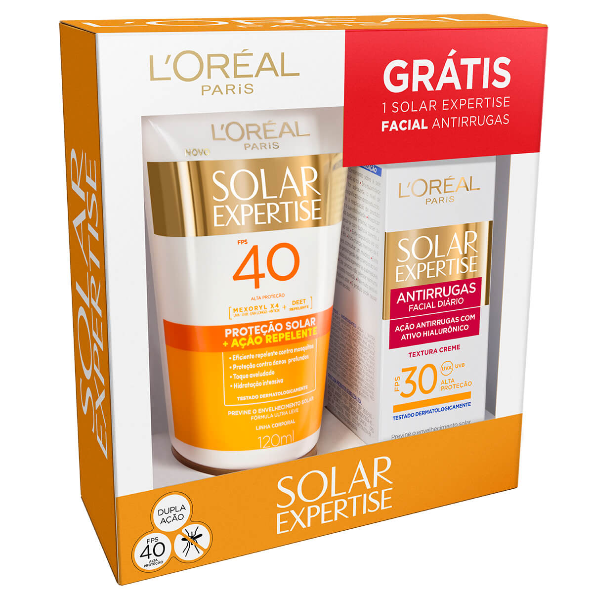 Kit L'oreal Loção Repelente Solar FPS40 + Protetor Solar Facial Antirrugas FPS30