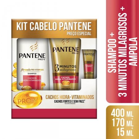 Kit Pantene Cachos Shampoo com 400ml + Condicionador 3 Minutos Milagrosos com 170ml Grátis Ampola com 15ml