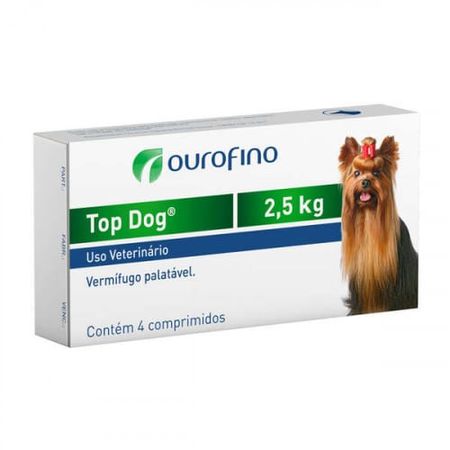 Vermifugo Ouro Fino Top Dog para Cães de até 2.5kg - 4 Comprimidos