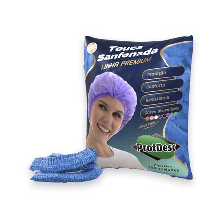 Touca Sanfonada com 100 - Protdesc Touca Sanfonada Azul com 100 - Protdesc