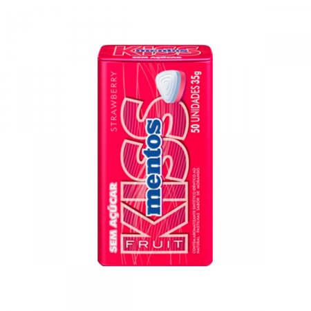 Bala Kiss Mentos Sabor Morango Sem Açúcar com 50 unidades