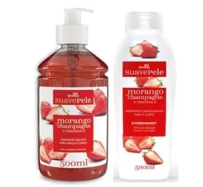 Kit Morango / Champagne Suave Pele Sabonete Liquido + Hidratante 500ml