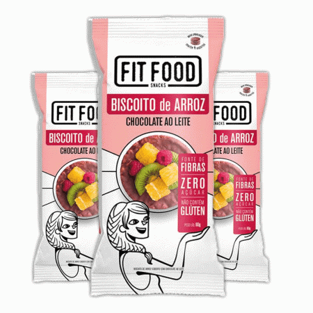 Kit 3 Biscoito de arroz c/ chocolate ao leite FIT FOOD 60g