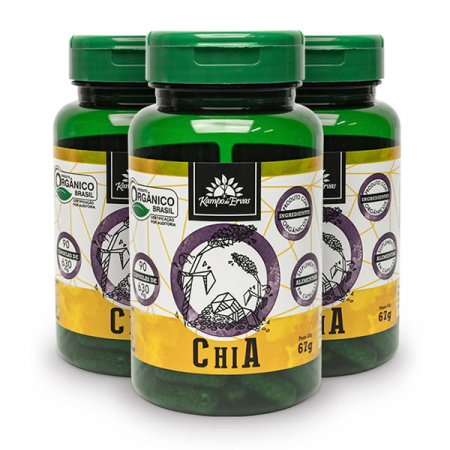 Chia Orgânica 90 Cápsulas de 630 Mg Kampo de Ervas 3 Frascos